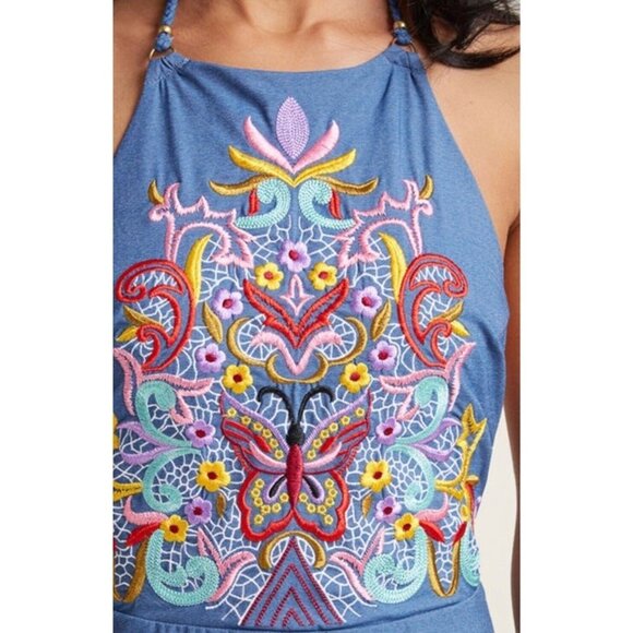 Nanette Lepore Denim Blue Dazed Seductress Embroidered One-piece Bathing Suit - Picture 3 of 10